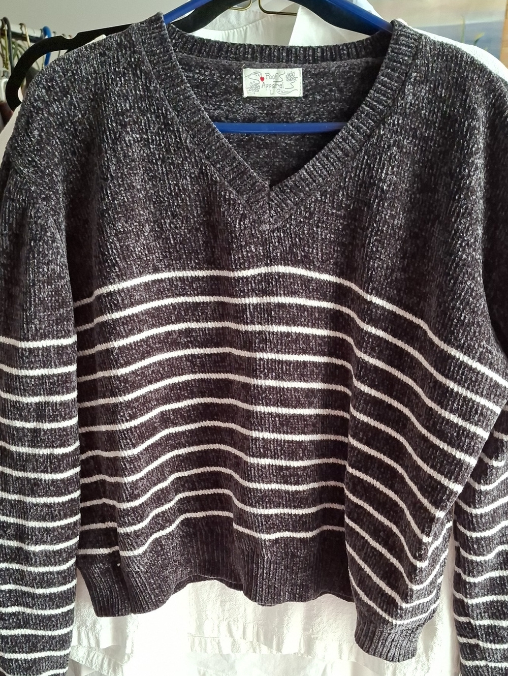 Gray Striped V-Neck Sweater by